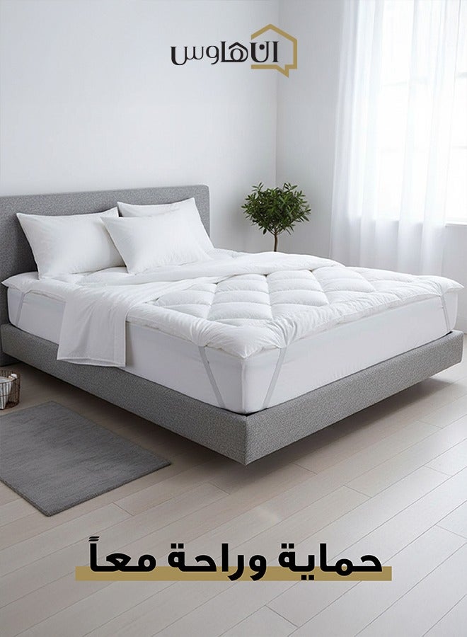 إن - هاوس بكج التوفير | لباد مرتبة ارتفاع 8 سم مع 2 مخده فندقية قياس 75x50 سم - أبيض - Image 3